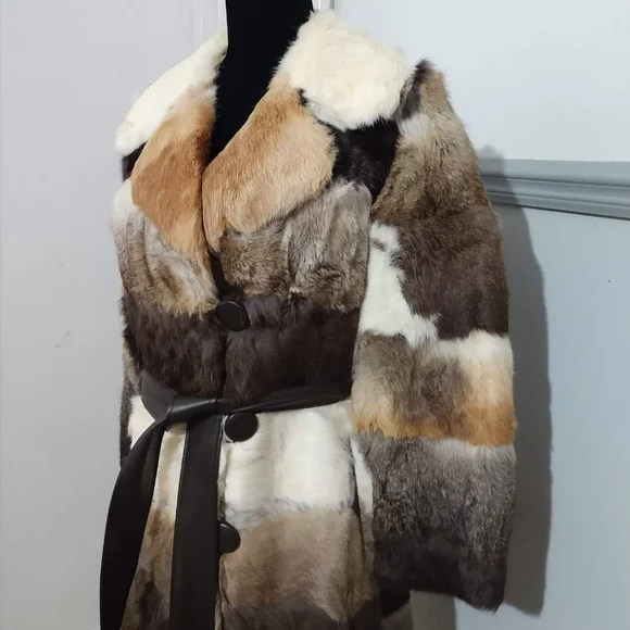 70s vintage multi color dyed rabbit fur coat.